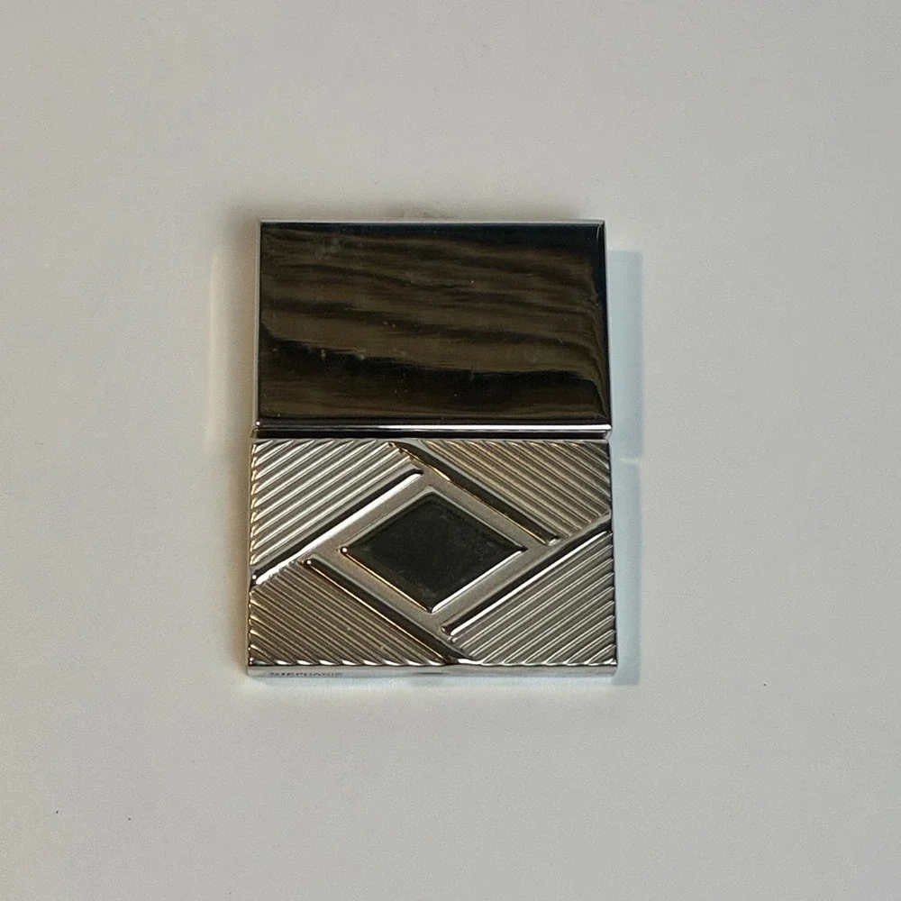 Stephanie Vintage Silver Tone Geometric Diamond Pill Box Case Mirror Two Section